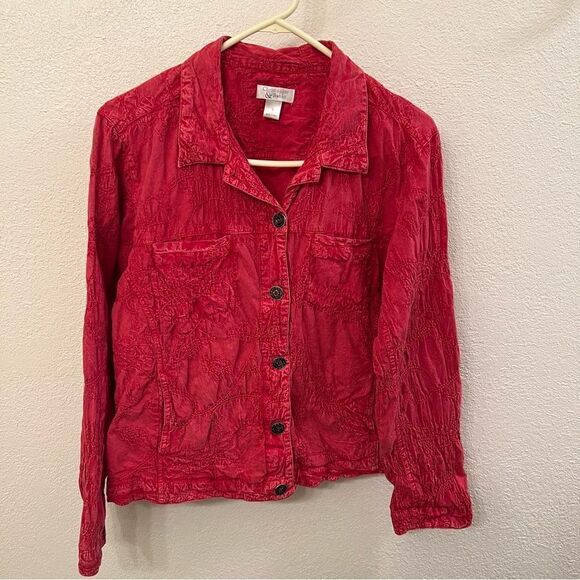 Christopher & Banks Lite Red Embroidered Long Sleeve Jacket Size Large - Picture 1 of 6